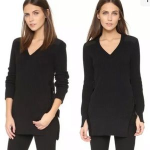 RAG & BONE Long Sleeve Sweater Oversized Black V-Neck Sweater Ribbed Knit A4
